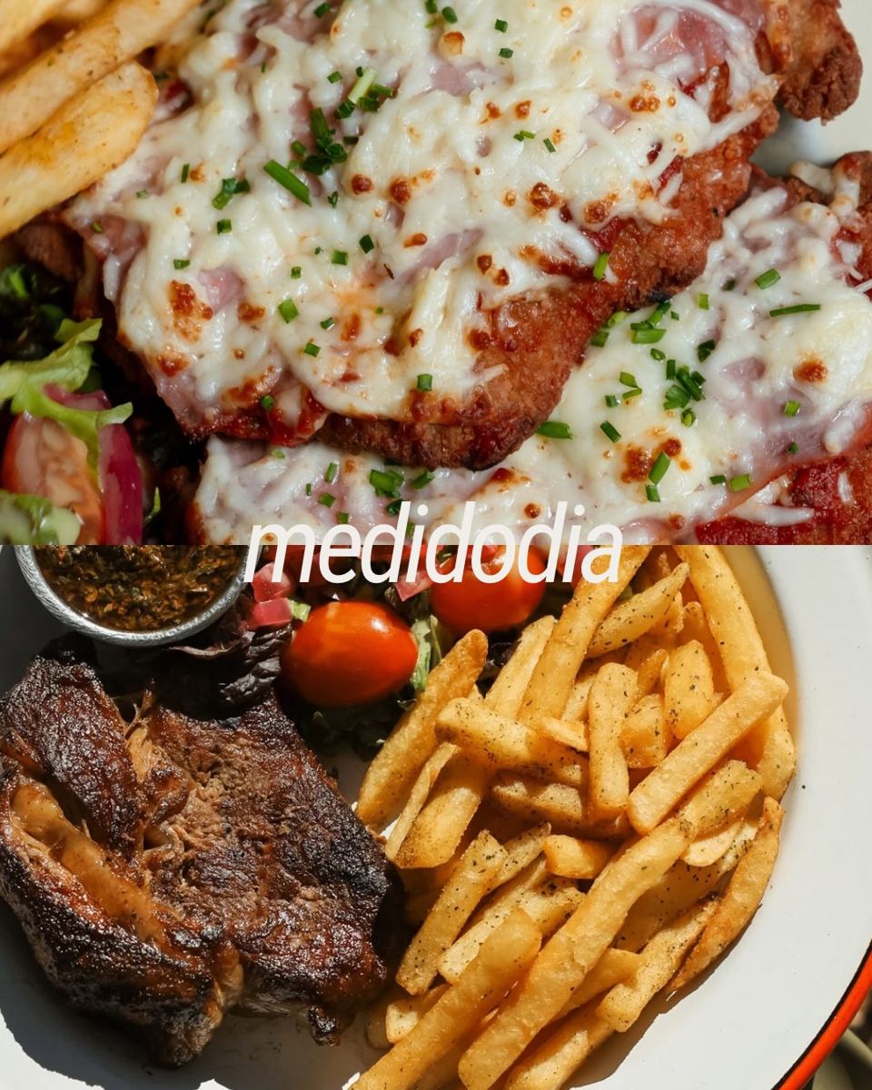 Milanesa napolitana y bife con papas